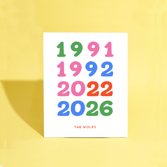 Custom Family Birth Year Print - 4 dates
